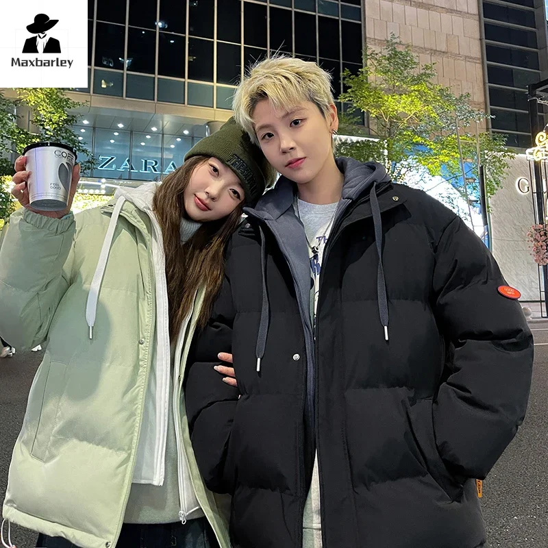Fashion Jacket for Men Women Winter New Harajuku Thick Fake 2-piece Hooded Down Cotton Padding Jacket Men's K-Pop Ski Warm Coat