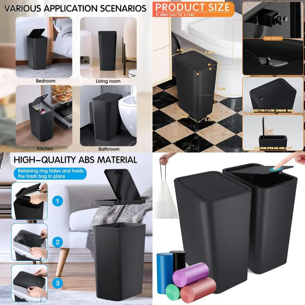 

2.65 Gallon Dual-Purpose Trash Bin with 75 Bags: Pet-Resistant, Odor-Controlled, Silent Operation for Home & Office