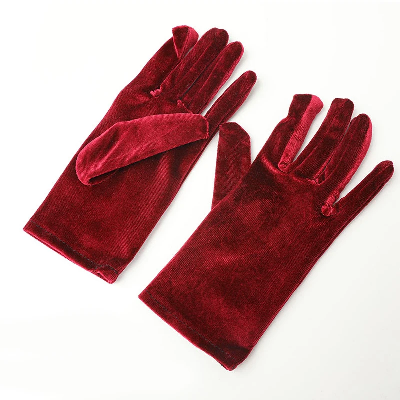 21 سنتيمتر النساء الذهبي المخملية قصيرة الخريف الشتاء الدافئة الأسود مساء اللباس آداب قفازات الرجعية مأدبة اكسسوارات مرونة #3