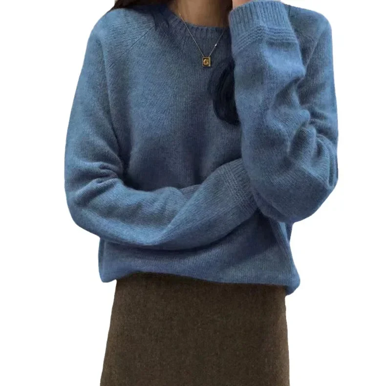 

Fall Winter Thicken Warm Cashmere Sweater Women Harajuku Loose Basic O Neck Pullovers Solid Simple All Match Knitwear Jumpers