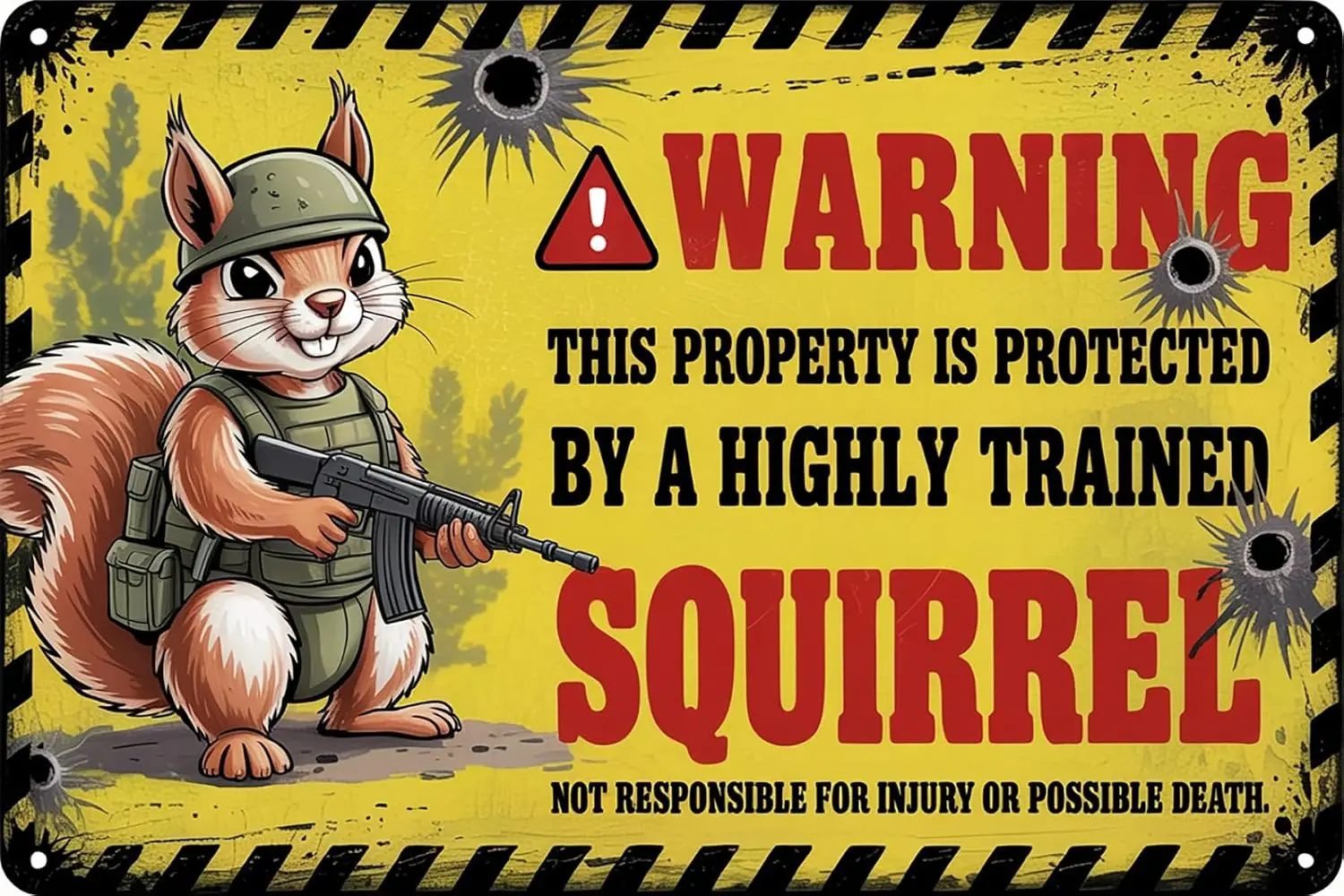 Funny Squirrel Metal Tin Signs Vintage Warning Property Is Protected Sign Wall Art Decor for Home Living Room Man Cave Bedr sign