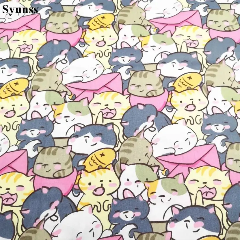 Syunss-Cute Cat Envelope Print Cotton Fabric, DIY Patchwork Quilting, Baby Cribs, Cloth Cushions, Blanket Sewing, New