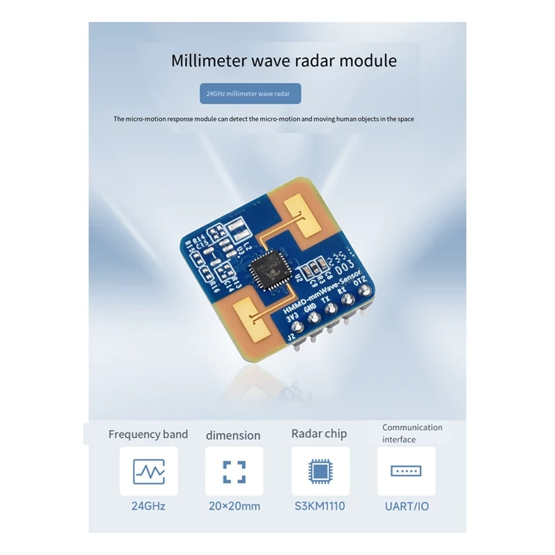 지능형 인체 마이크로 모션 모듈 ISM 밴드, 24G 밀리미터파 레이더 센서, PCB 고감도, S3KM1110, 1 개