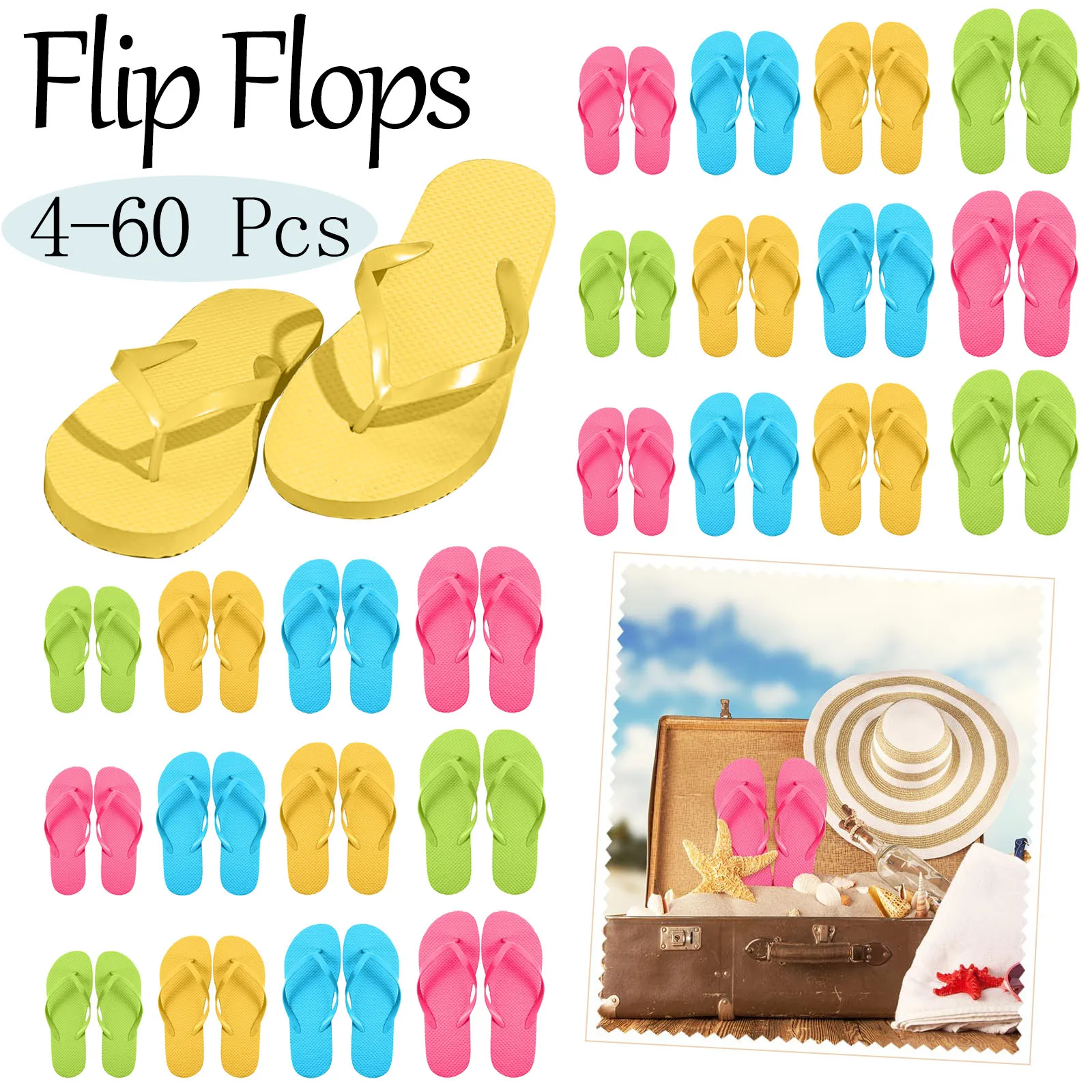 

4-60 Pairs Summer Flip Flops Bulk Soft Eva Beach Sandals Non Slip Beach Flip Flops Hotel Spa Slippers Pool Shower Party Favors