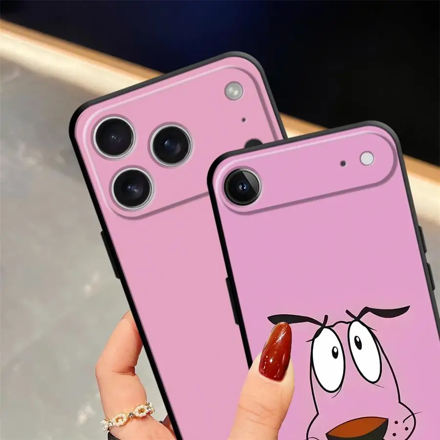 Case for iPhone 15 16 14 Plus 13 12 11 17 Pro Max XR 7 8 17Air XS Black Soft Phone Cover Pink Cartoon Dog