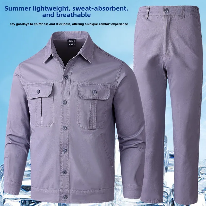 

Рабочая одежда из чистого хлопка: мужской летний тонкий комплект, износостойкий, для сварки, авторемонта, строительства, защиты труда.