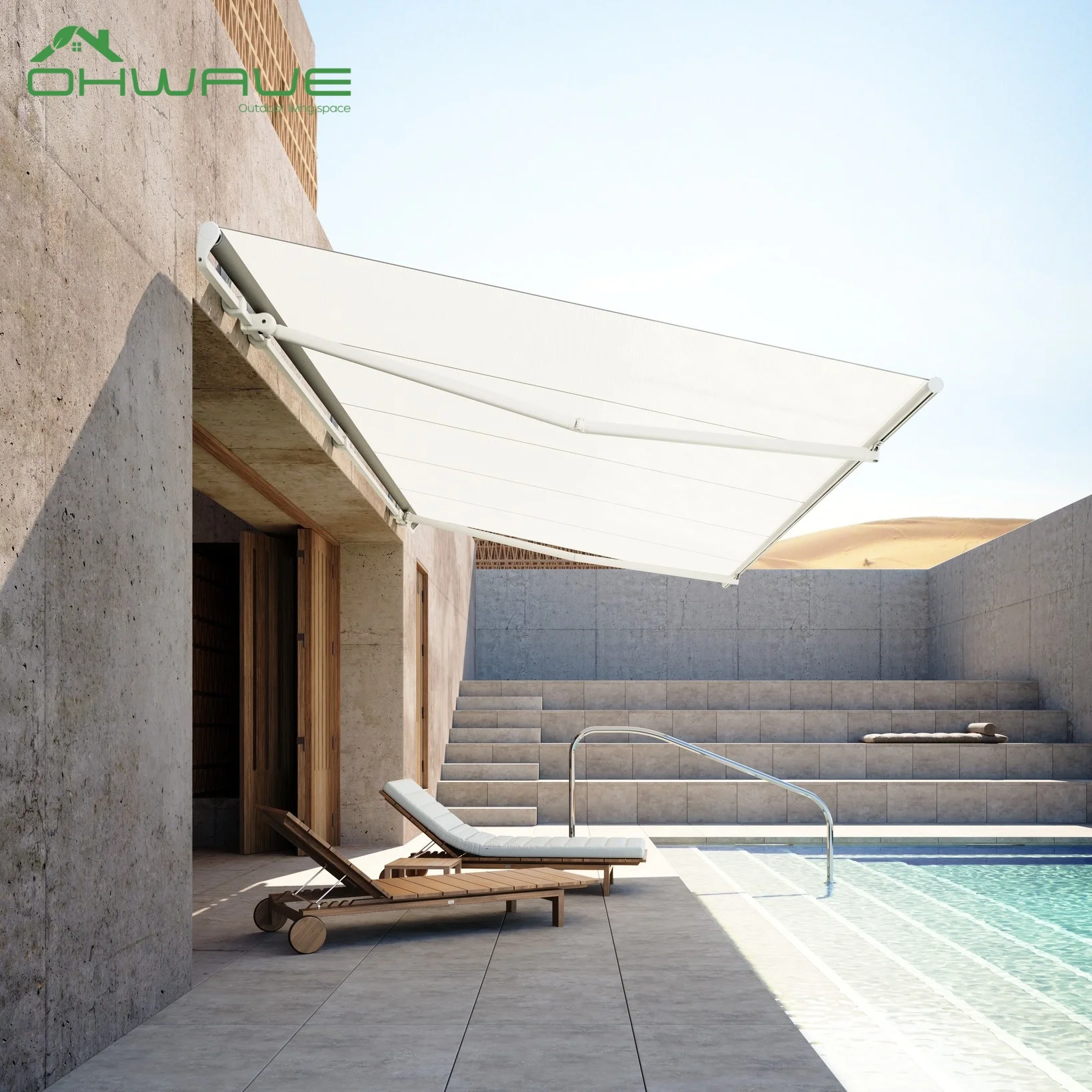 

Outdoor Garden Sunshade Awning Manual Remote Control Operation Windproof Aluminum Frame Coated Roof Awning