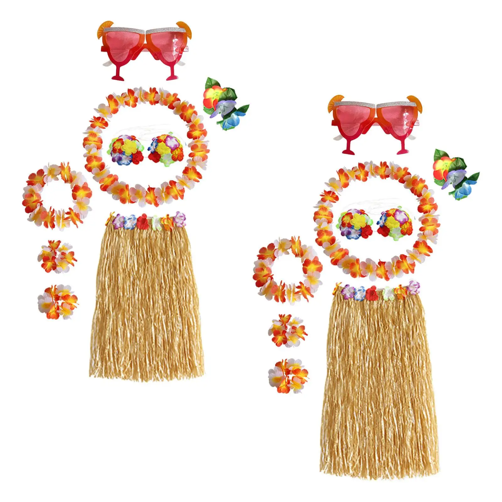 

Гавайская юбка Луау Танцевальные юбки Бюстгальтеры на шнуровке Цветы Браслеты для выступления на сцене Карнавальный пляж Необычные платья Луау Вечеринка