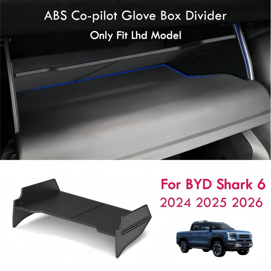 Co-Pilot Handschuhfach-Organizer für LHD BYD Shark 6 2026 2025 2024 ABS Handschuhfach-Kombinations-Trennwand Aufbewahrungszubehör