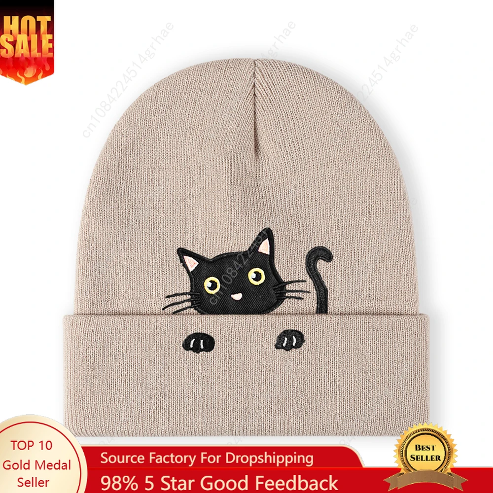 

1pc'cat' Embroidered Beanie Soft Stretchy Lightweight Winter Hat for Men & Women, Outdoor Hip Hop Fashion