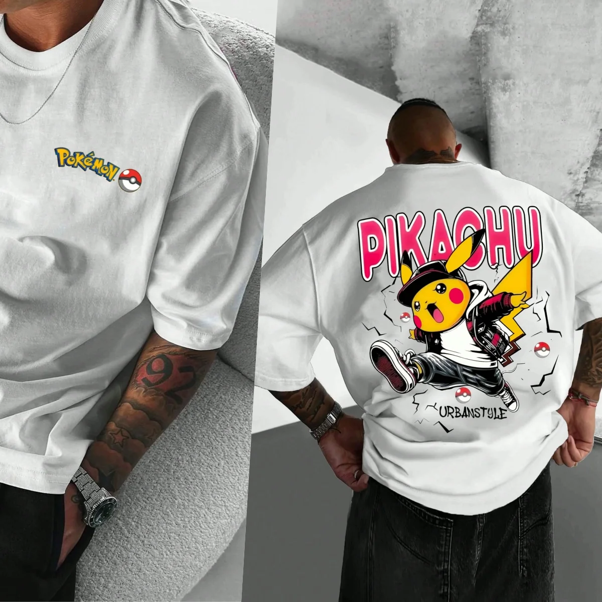 

Хлопковая футболка с изображением Покемона, городского Пикачу, передняя, с маленьким логотипом, сзади, большая графика, стильная, удобная футболка из чистого хлопка Пикачу, Новое поступление, S-4XL