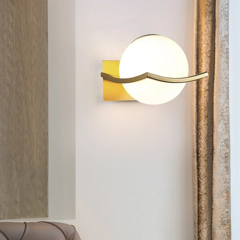 

Modern Nordic Wall Lamp Frosted Glass Ball Wall Light Dining Bedroom Bedside Mounted Restaurant Aisle Corridor Wall Sconces