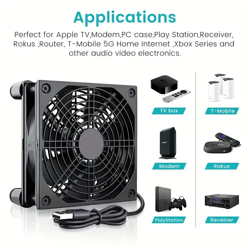 Multifunctional USB Cooling Fan with Strong Airflow for PS5 Xbox PC Router Modem Apple TV 5G Home Internet Efficient Heat Dissip