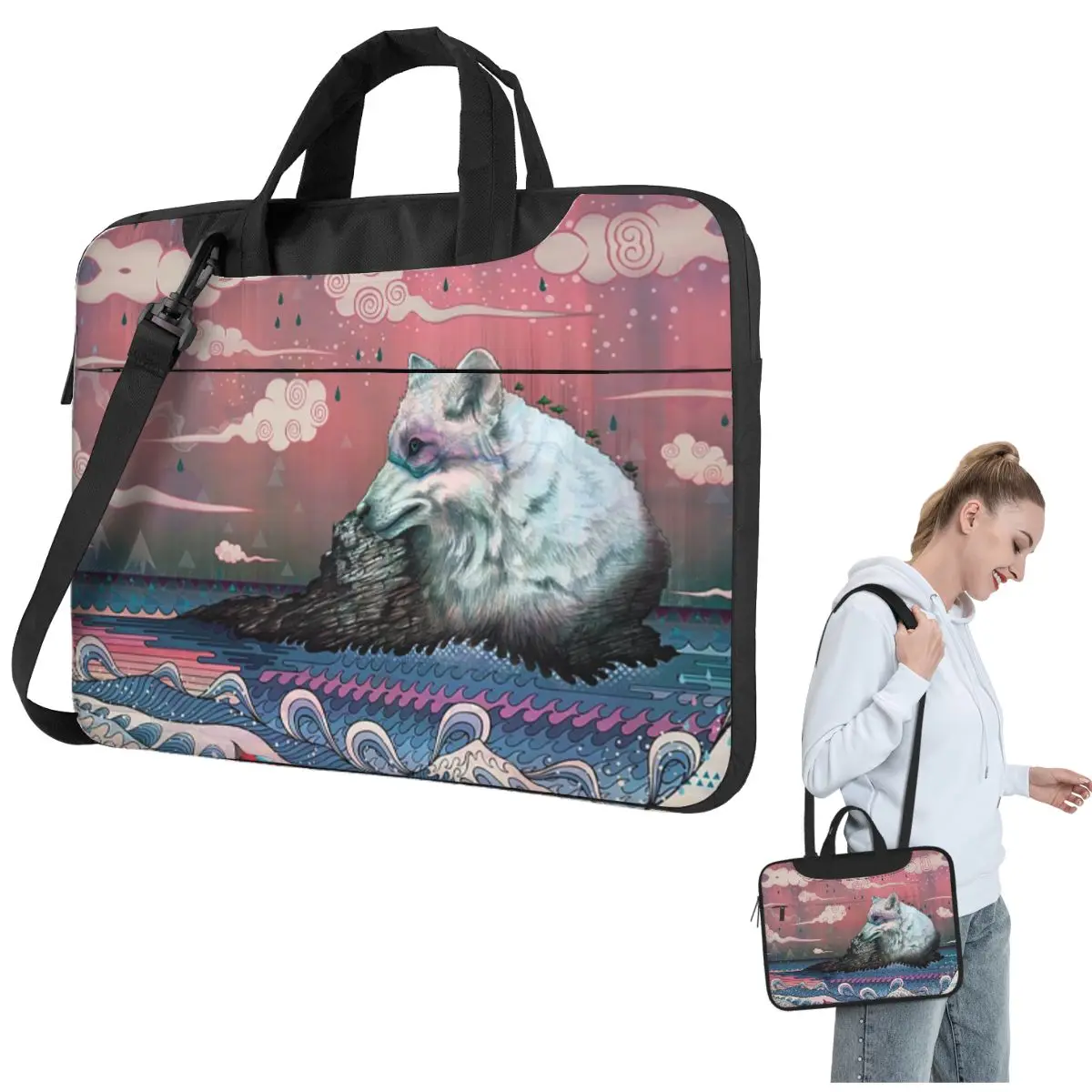 

Lone Wolf Crossbody Laptop Bag Case Computer Bag Resistant Protective Notebook Pouch for Macbook Pro