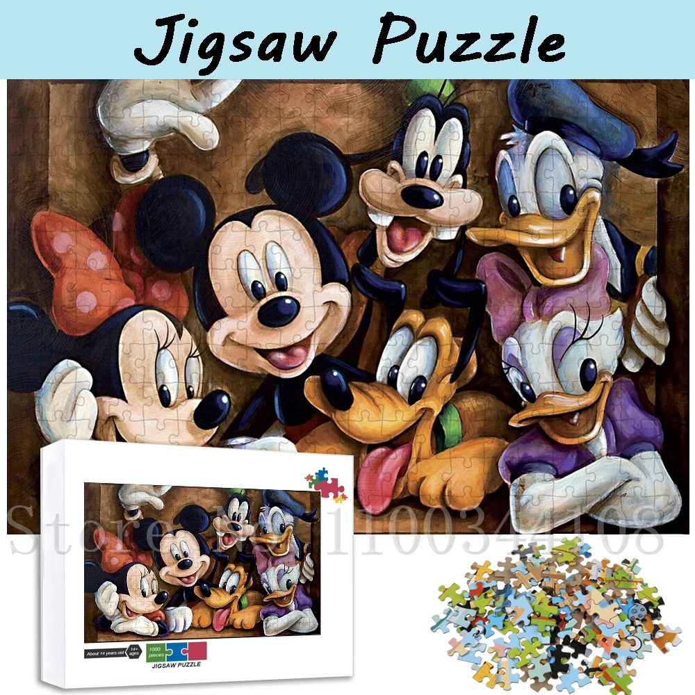 Disney Mickey Minnie Jigsaw Puzzles 35/300/500/1000 Pieces Cartoon Puzzles for Children Intelligence Education Game Toys