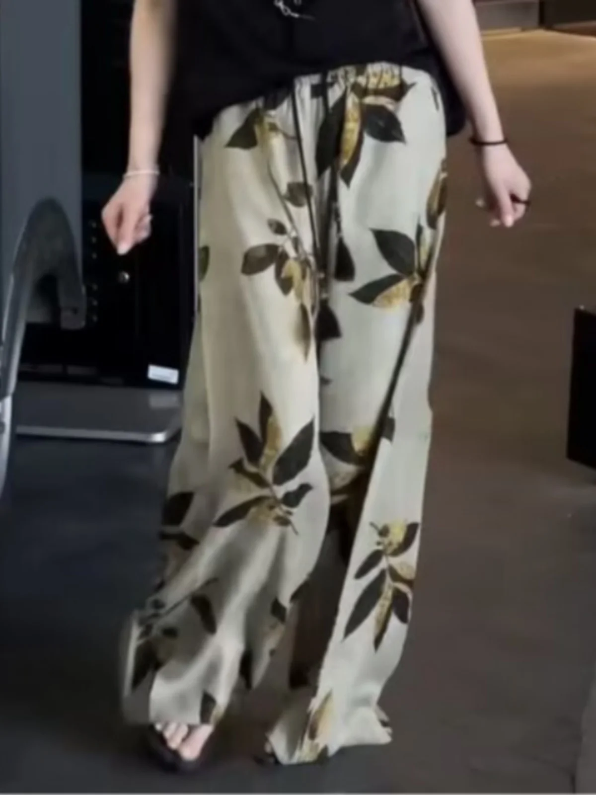 High-End Nieuwe Chinese Sle Gedrukte Lange Broek Zomer Drapey Losse Wijde Pijpen Casual Broek voor Vrouwen Woon-werk Etnische Trend