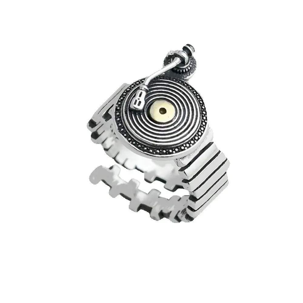 Simple Record Player Creative Ring Alternative Fashion Hip Hop Rock punk Retro Design niche Jewelry Party Gift