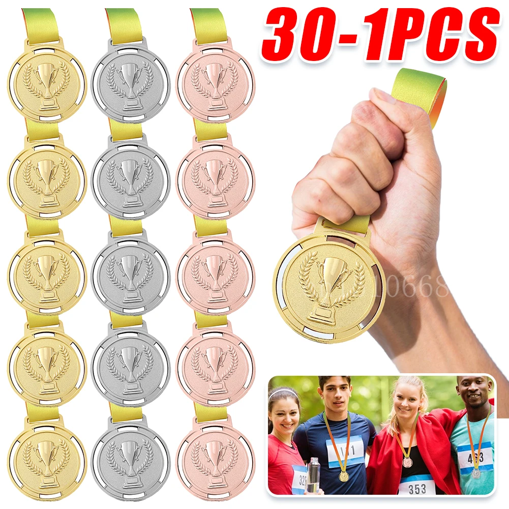 1-30Pcs Gold Silver Bronze Award Medal Winner Reward Encourage Badge Competitions Prizes Outdoor School Supplies