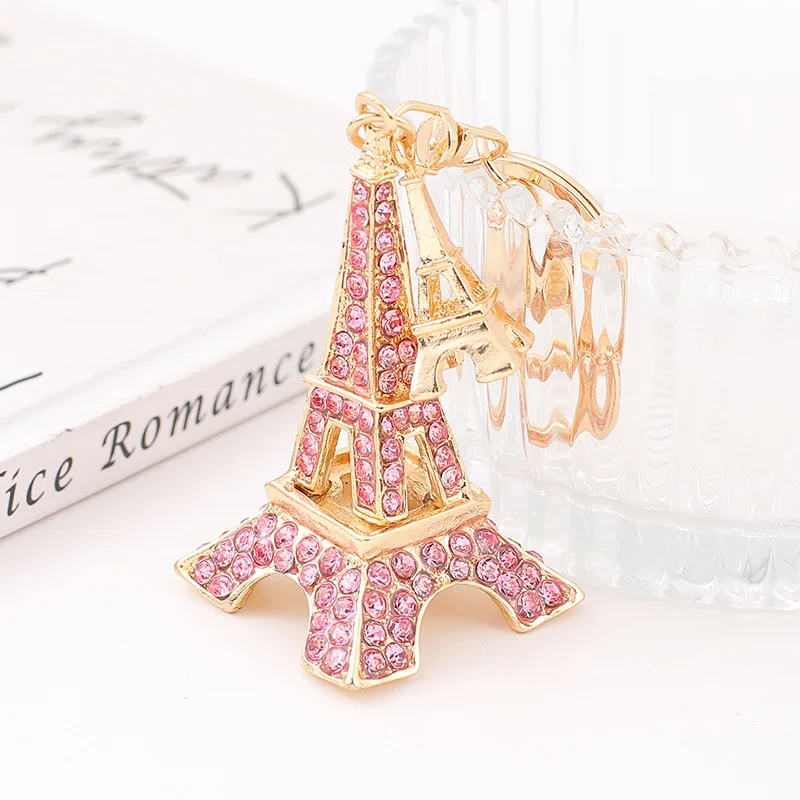 Fashion Eiffel Tower Rhinestone Key Chain Women Handbag Pendant Alloy Keyring Car Pendant Jewelry Key Accessories Kid Gift