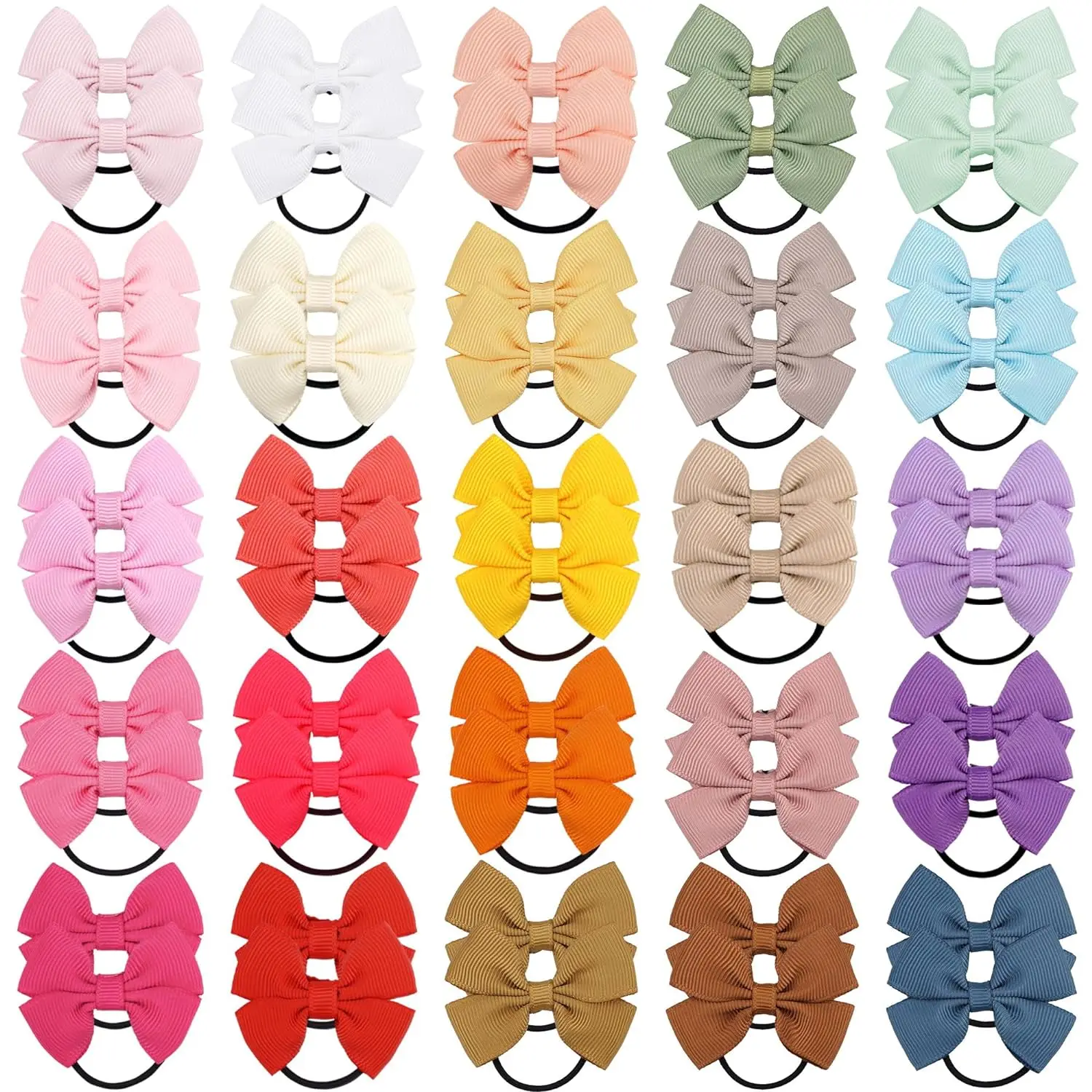 

20/40/50 Pcs 2" Grosgrain Ribbon Pigtail Hair Bows Elastic Hair Ties Hair Bands Holders Hair Accessories for Baby Girls Infants