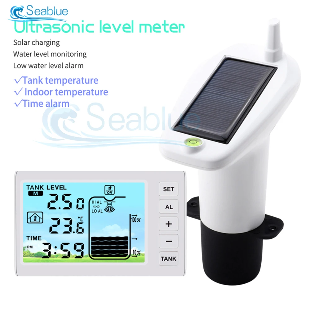 Ultrasonic Wireless Water Tank Liquid Level Meter With Temperature Sensor Level Monitor Time Display Low Battery Indicator Alarm 