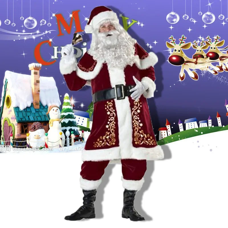 Deluxe Men Christmas Costume Cosplay Couple Santa Claus Uniform Holiday