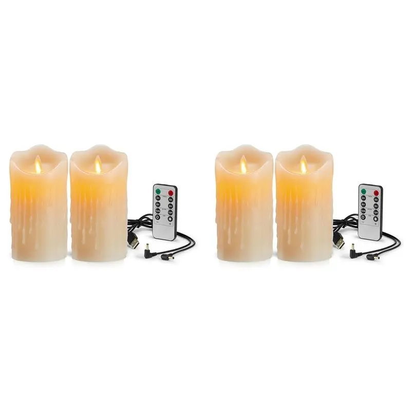 4X LED Flickering Flameless Candles,Rechargeable Candle,Real Wax Candles With Remote Control