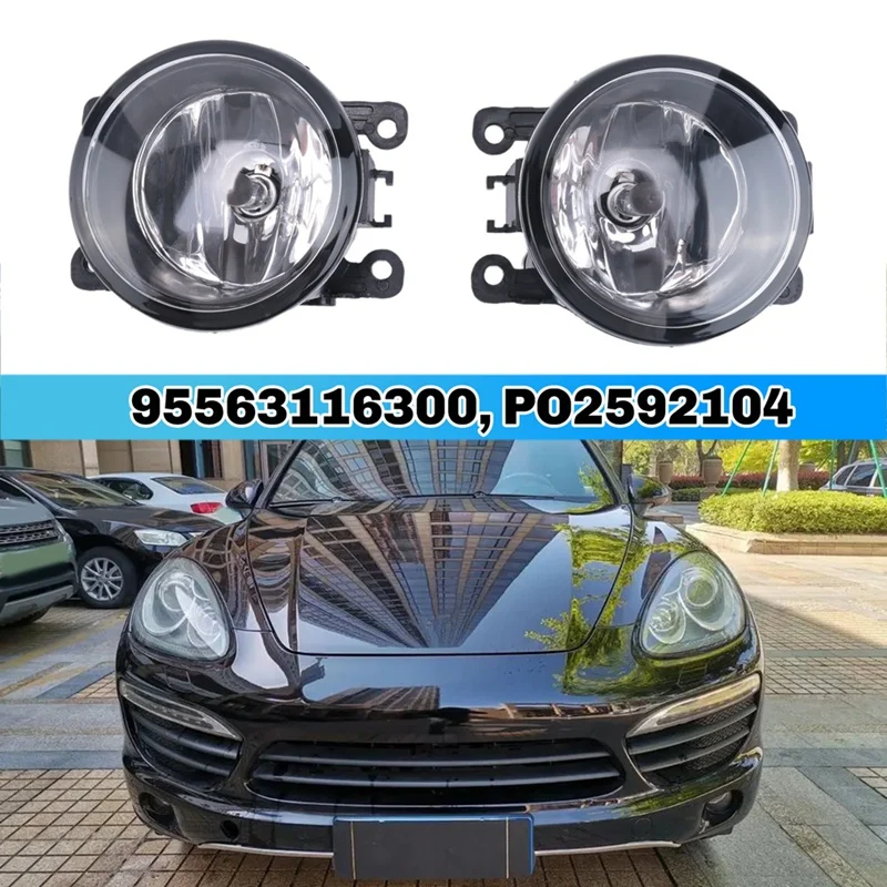 1Pair Car Fog Lights W/Bulb For Porsche Cayenne Macan Fiat 500 500L 500X 95563116300, PO2592104