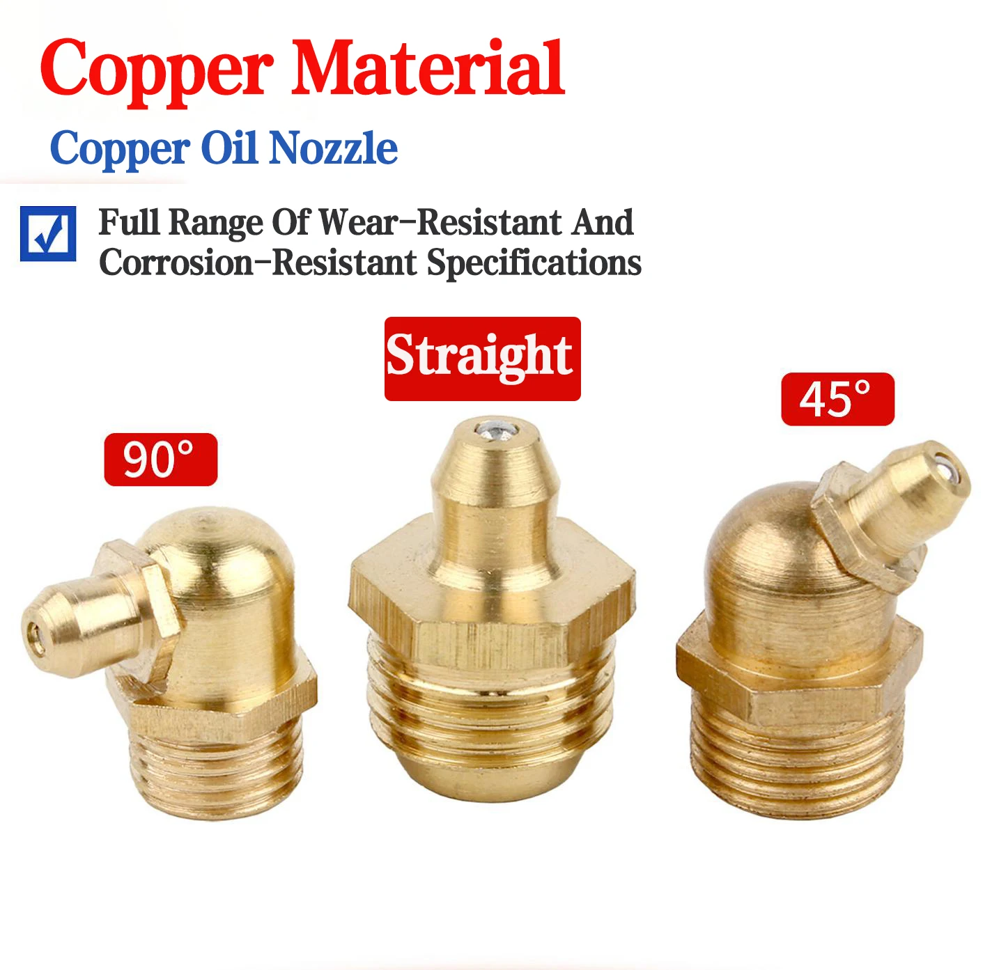 Brass Grease Fittings Straight 45 90 Degree Zerk Nipples Metric BSP NPT Thread for Grease Gun Lubrication