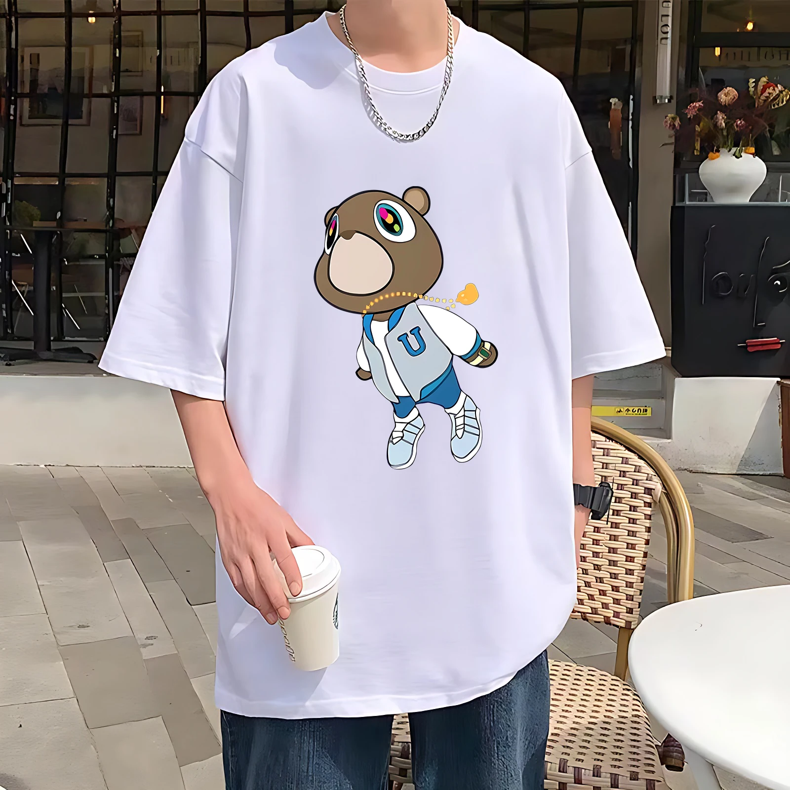 Rap Kanye West Graduation Bear Graphics T - Shirt Men Women ' s Hot sale fashion clothes Pure Cotton Oversized Unisex Tee shirts