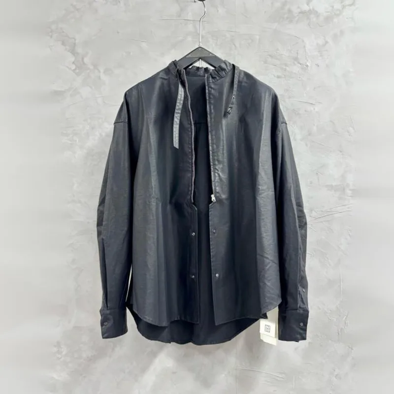HKSH Spring Autumn New Men Tide Chic Ins Dark Retro Waxed Printed Long-Sleeve Shirt Jacket Unique Stand Collar Loose Fit HK28123