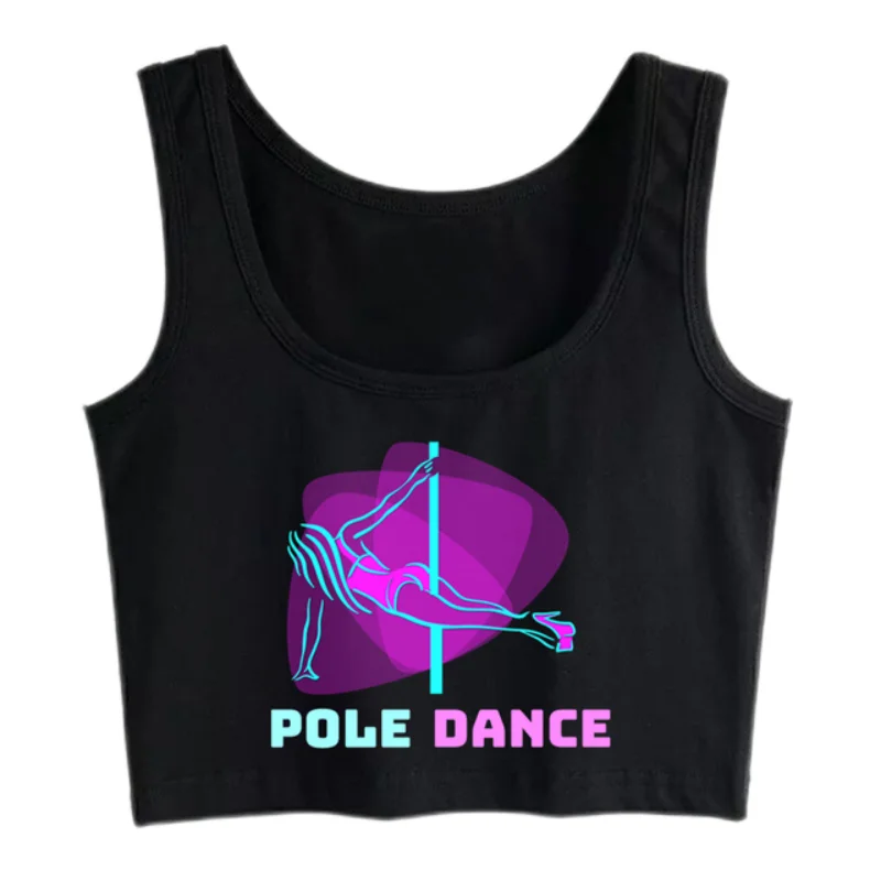 Pole Dance Aesthetic Harajuku Print Sexy Slim Fit Crop Top Women\'s Sports Fitness Workout Tank Tops Dancer Training Camisole