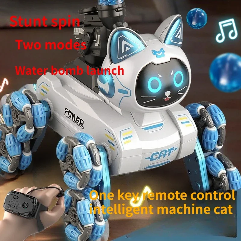 2025年新製品 - 八輪スタントロボット猫 ジェスチャーセンシングスマート子供用おもちゃ リモコン操作メカニカルキャット 男の子向けギフト