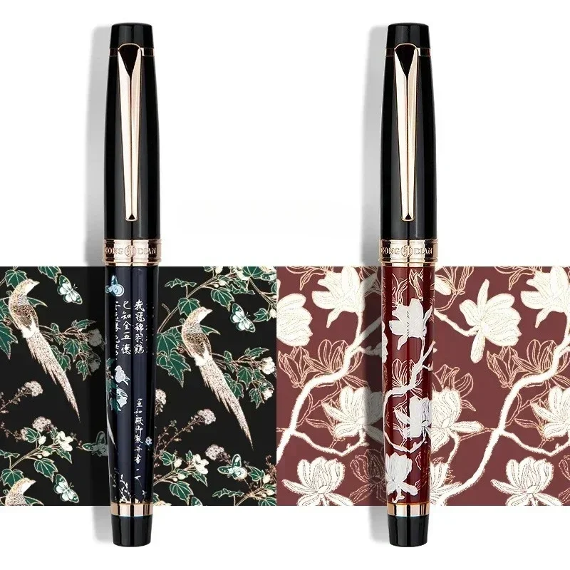hot-hongdian-1837-metal-fountain-pen-hand-drawing-blue-magpie-iridium-ef-bent-nib-ink-pen-excellent-writing-gift-pen-for-busines
