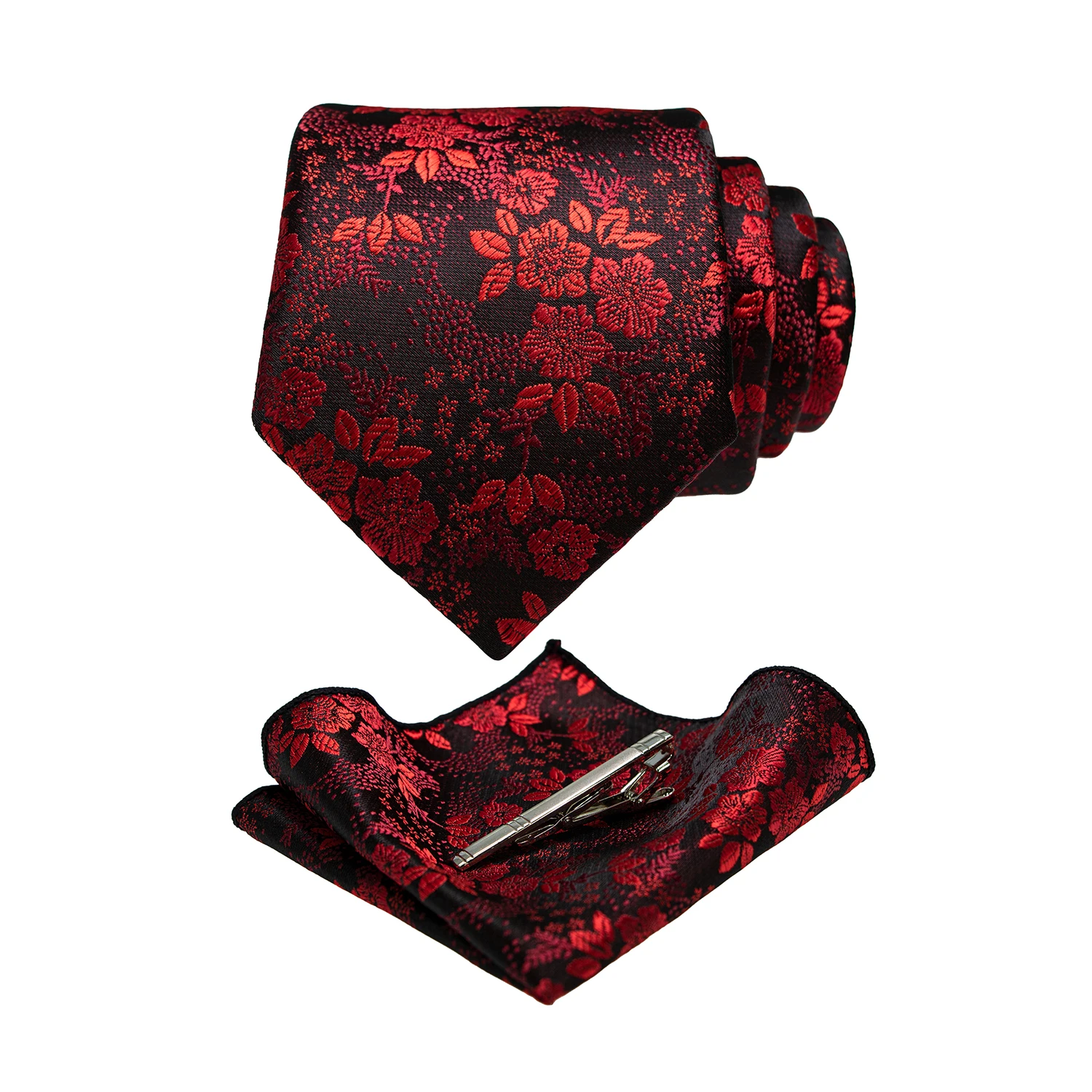 JEMYGINS Floral Seide Männer Krawatte Einstecktuch Krawatte Clip Sets Hochzeit Party Krawatte Männer Zubehör Hohe Qualität Gravata – Detail 4