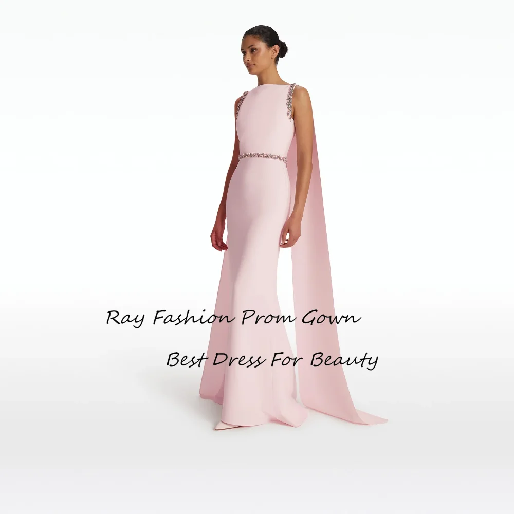 Ray Fashion A Line Prom Dress Boat Neck Sleeveless Floor Length With Crystal For Women Formal Occasions فساتين سهرة Saudi Arabia