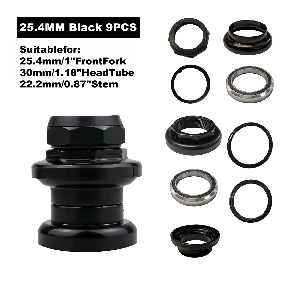 25,4 mm/1 Zoll und 28,6 mm/1-1/8 Zoll Gewinde-Käfiglager und Dichtungslager Fahrrad-Steuersatz für 30 mm/34 mm Steuerrohr, leichter Fahrrad-Steuersatz – Detail 16