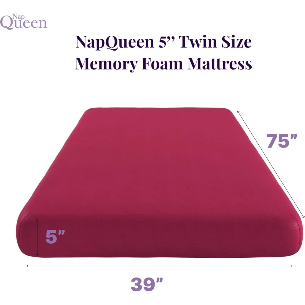 5 inch, twin mattress, Memory foam mattress - medium feel - CertiPUR-US certified - Breathable soft fabric cover