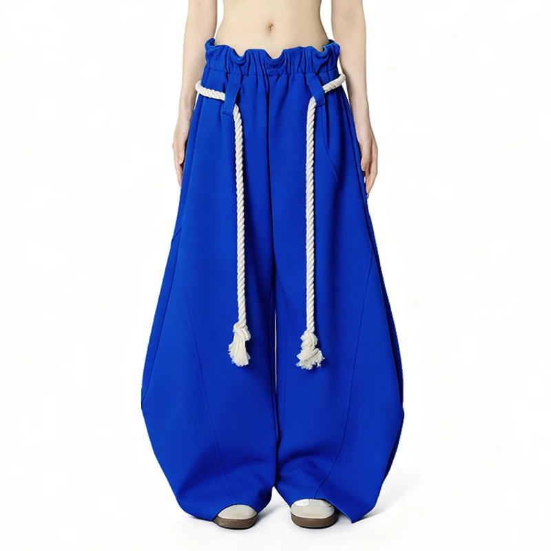 الرجعية الأمريكية الرباط السراويل الرياضية الخريف الشتاء نمط القلب Y2K واسعة الساق فضفاضة Sweatpants غير رسمية