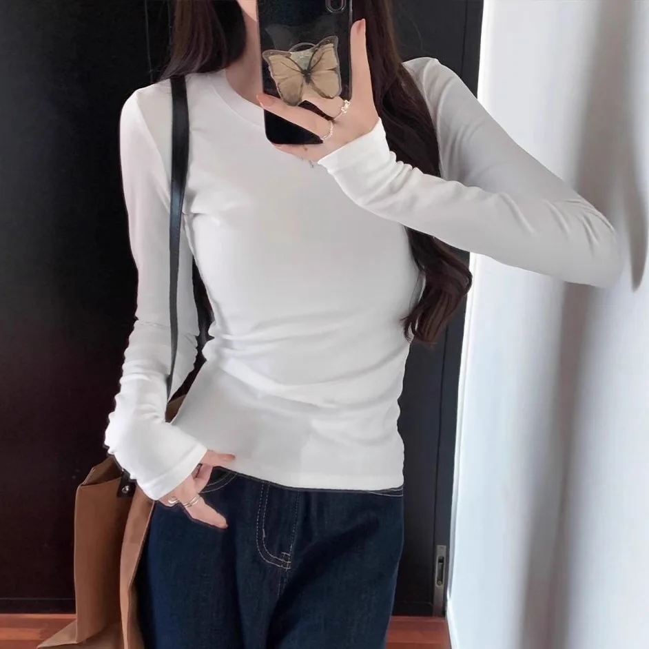 Slim Fit Short Sleeve Long Sleeve Women's T-shirt Sexy Body Shape Show Base Layer Top Sweet Style Polyester Fabric Thickened