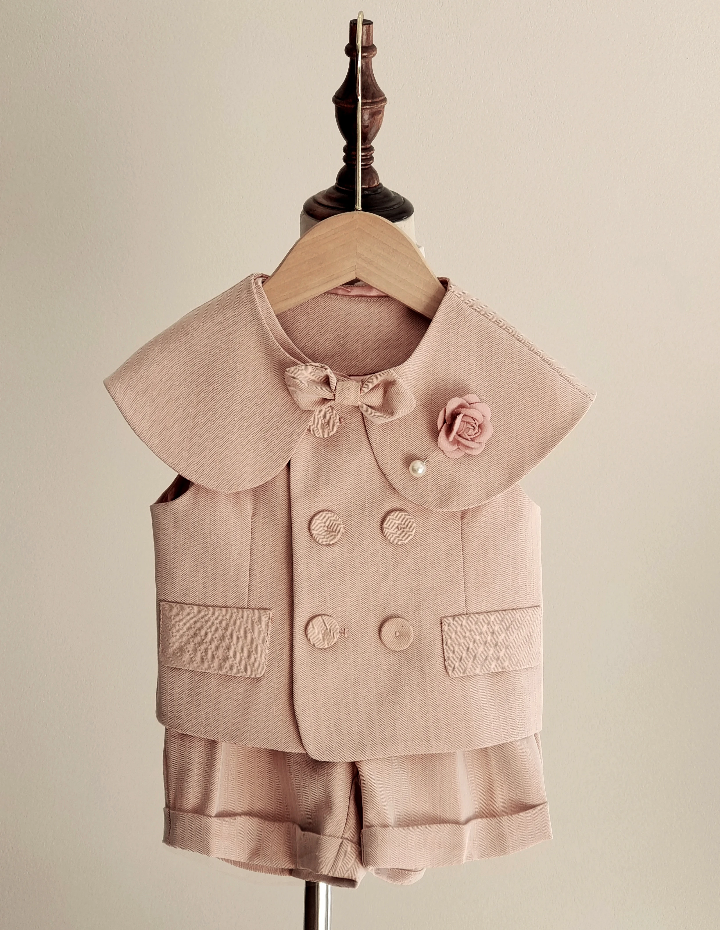 Kinder Jungen Rosa Weste Shorts Anzug 3-teilig mit Fliege Kleinkind Hochzeit Trauzeuge Geburtstag Taufe Fotografie Auftritt Formelles Kostüm – Detail 5