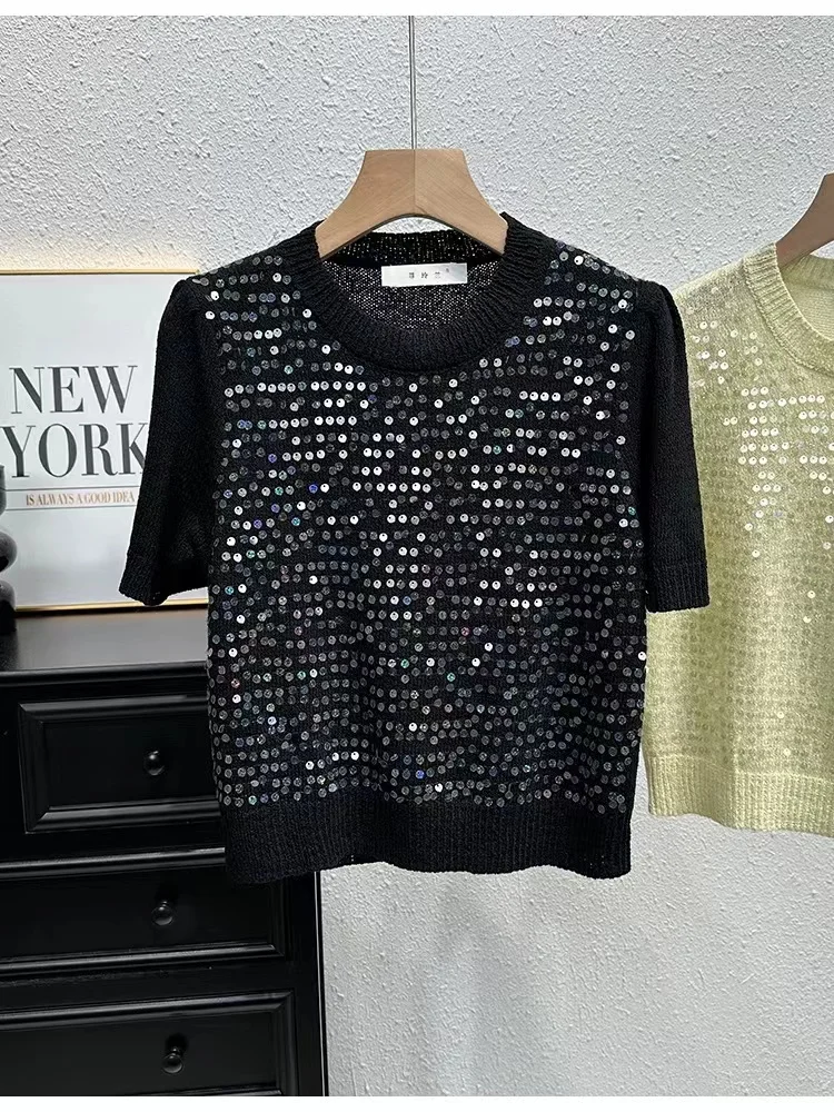 High Streetwear Blingbling maglioni corti con paillettes per le donne pullover di maglieria estiva top vestiti popolari coreani