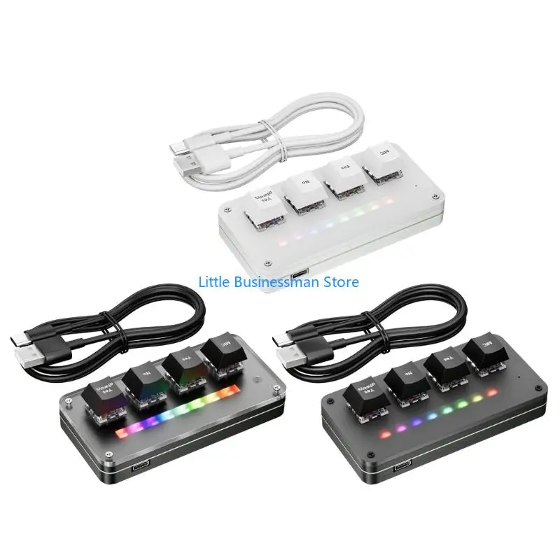 Programmable 4 Button Keypad with Light Bar, Cable Link and Wireless Desktop Voice Input Keyboard for Dictation and Command M76A