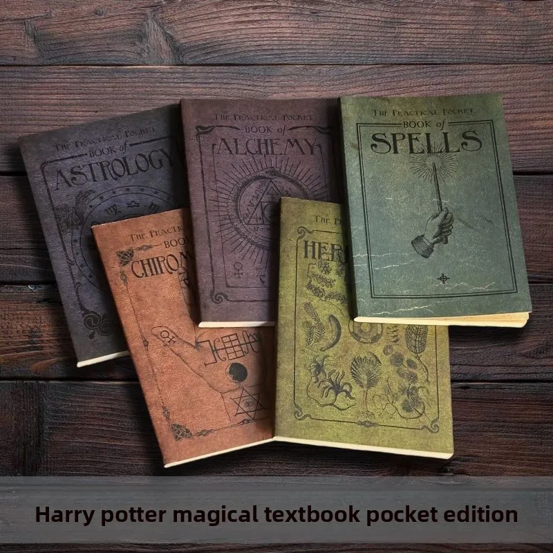 Set de accesorios de la serie Harry Potter: libro de magia, varita de medicina herbal, varita mágica, manual de hechizos, libro de registro.