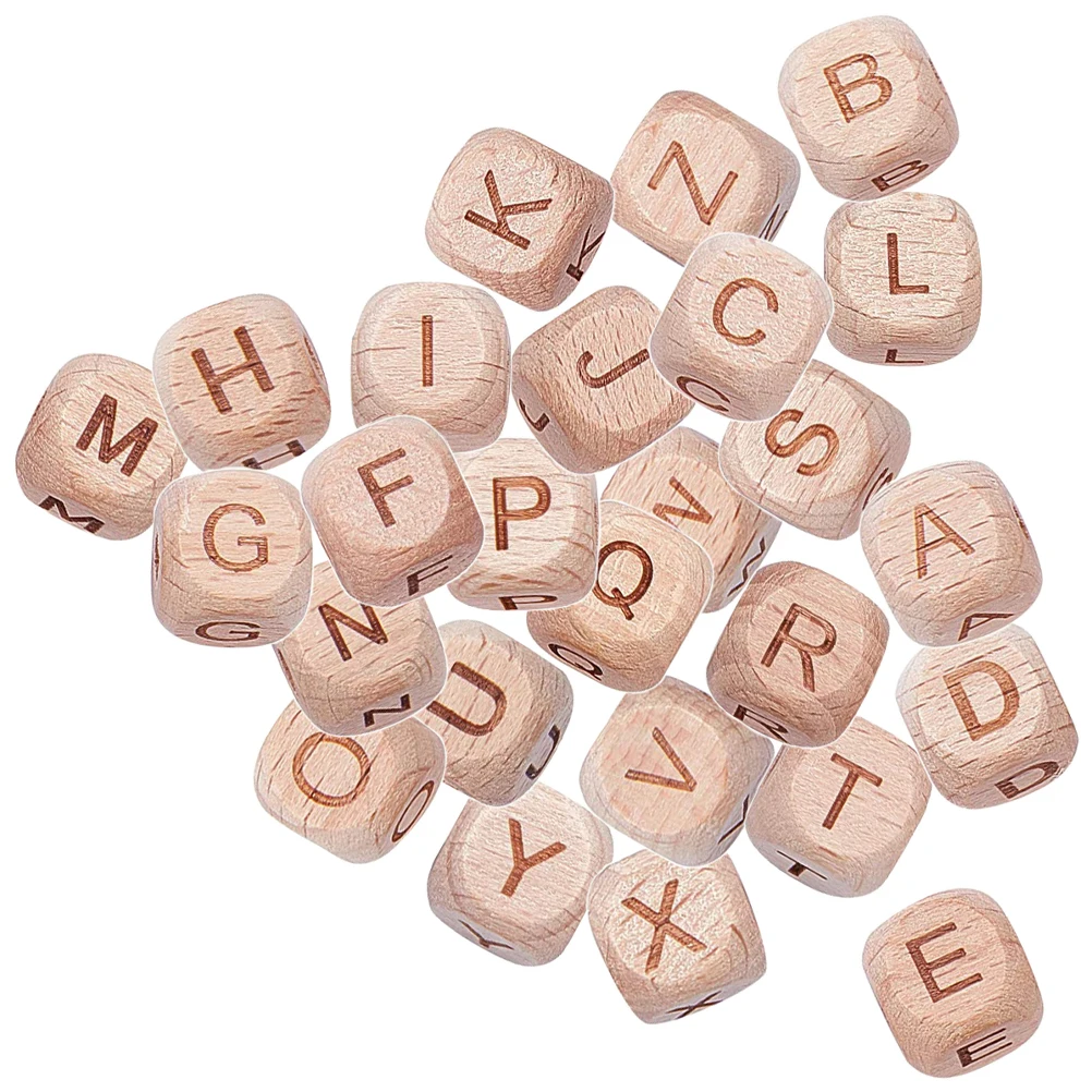 

26 Pcs Wooden Alphabet Beads 12mm Square Letters for DIY Jewelry Crafts Lightweight Multi-function Accessories Necklace Making