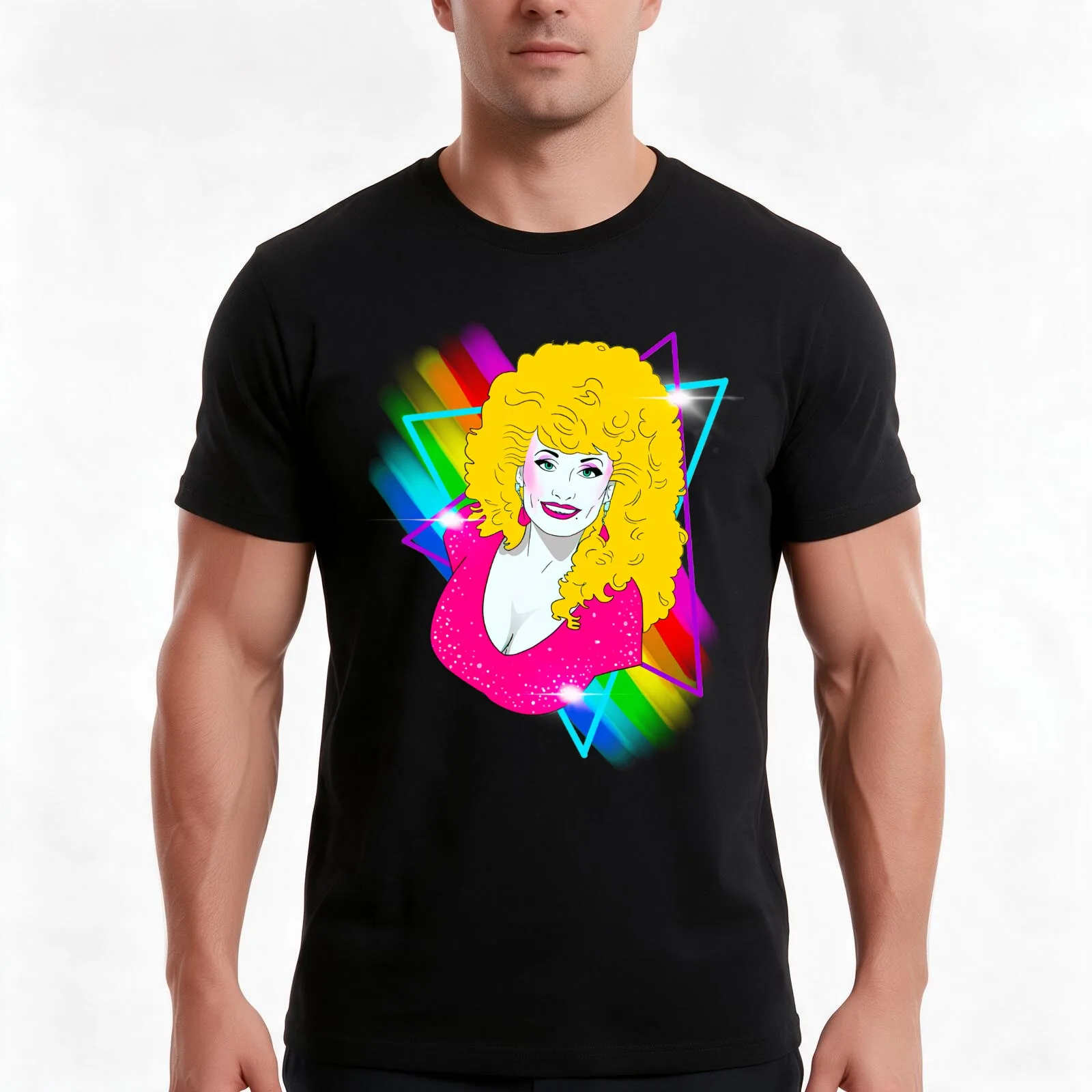 Rainbow Dolly (smaller) T-Shirt, Summer Casual Cotton Tee, Oversized Streetwear Tops, Vintage Graphic Print, Unisex Men Women