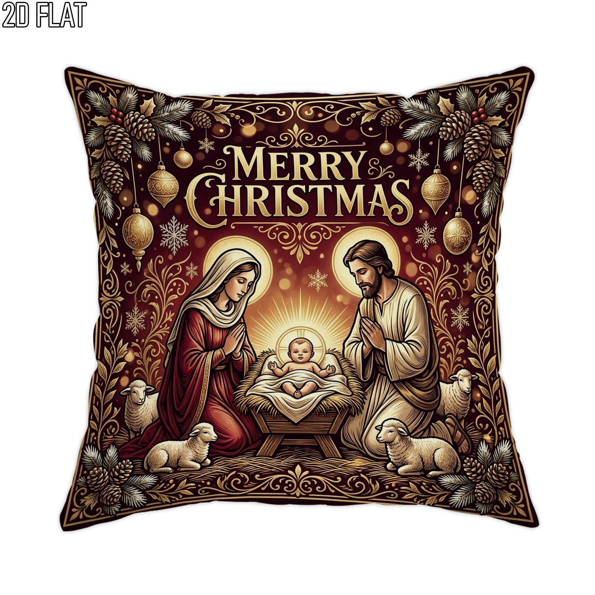 Merry Christmas Pillow Case, Religious Nativity Cushion Cover, Vintage Holy Family Decor, Festive Home Textile, Xmas Gift for