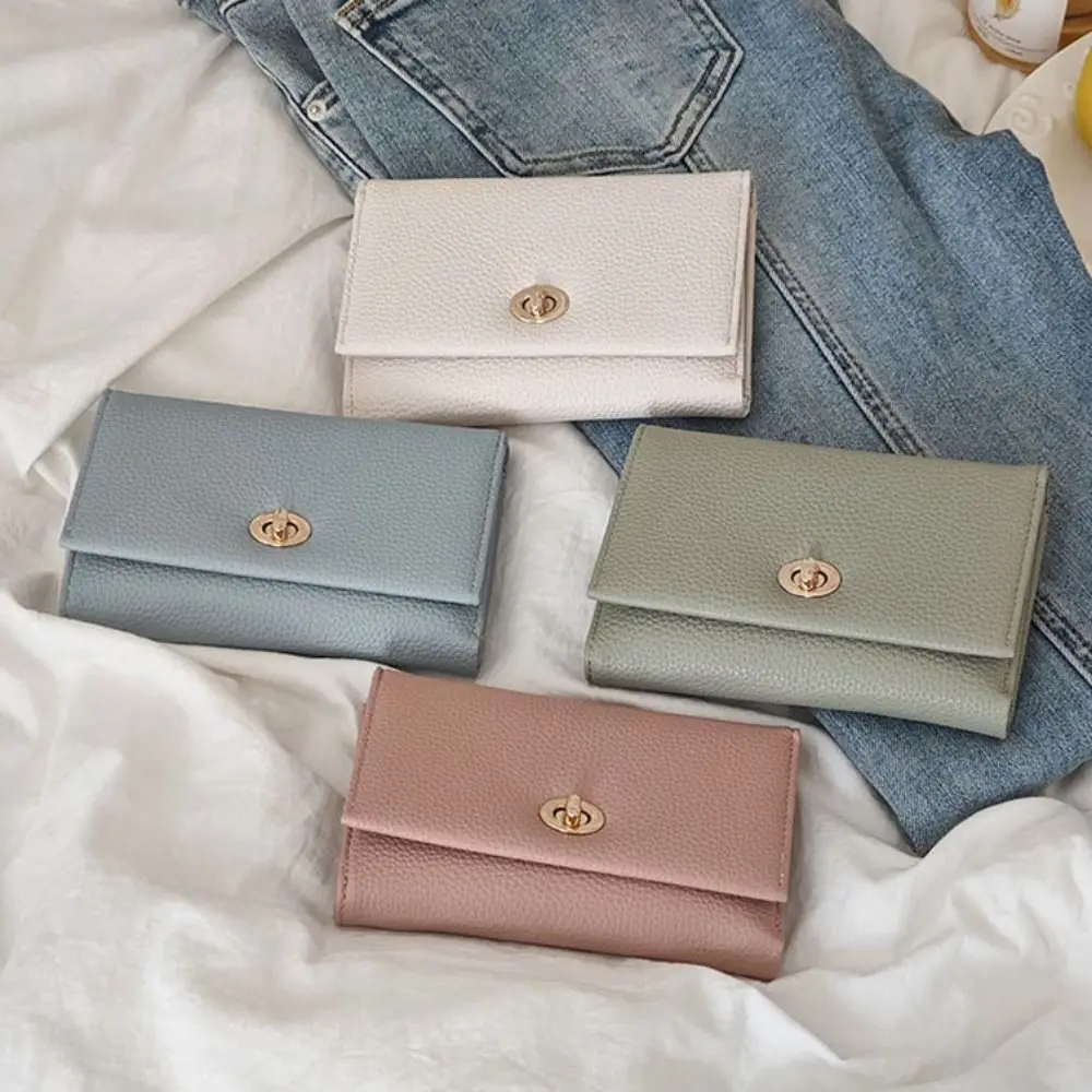 Fashion Mini Short Wallet Solid Color Large Capacity Money Bag PU Leather Card Holders Girl