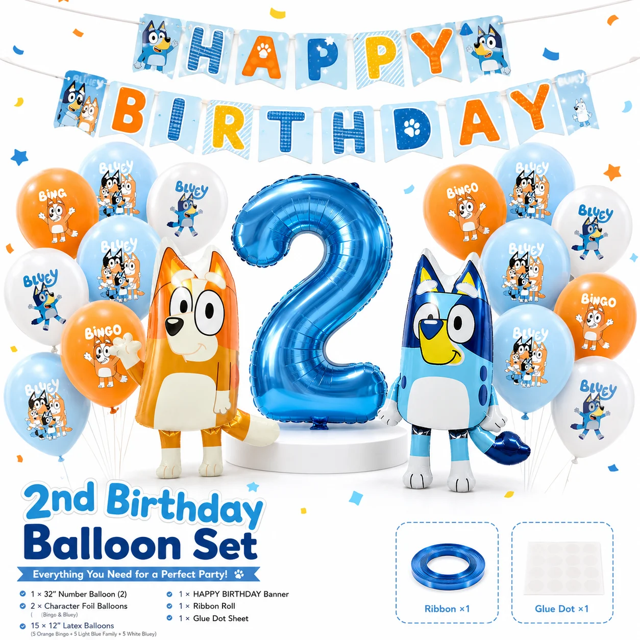 Globos de Decoración para el 2º Cumpleaños de Bluey, Artículos para Fiestas Temáticas de Bluey, Globos de Látex con Número del 1 al 9 para Niños y Niñas