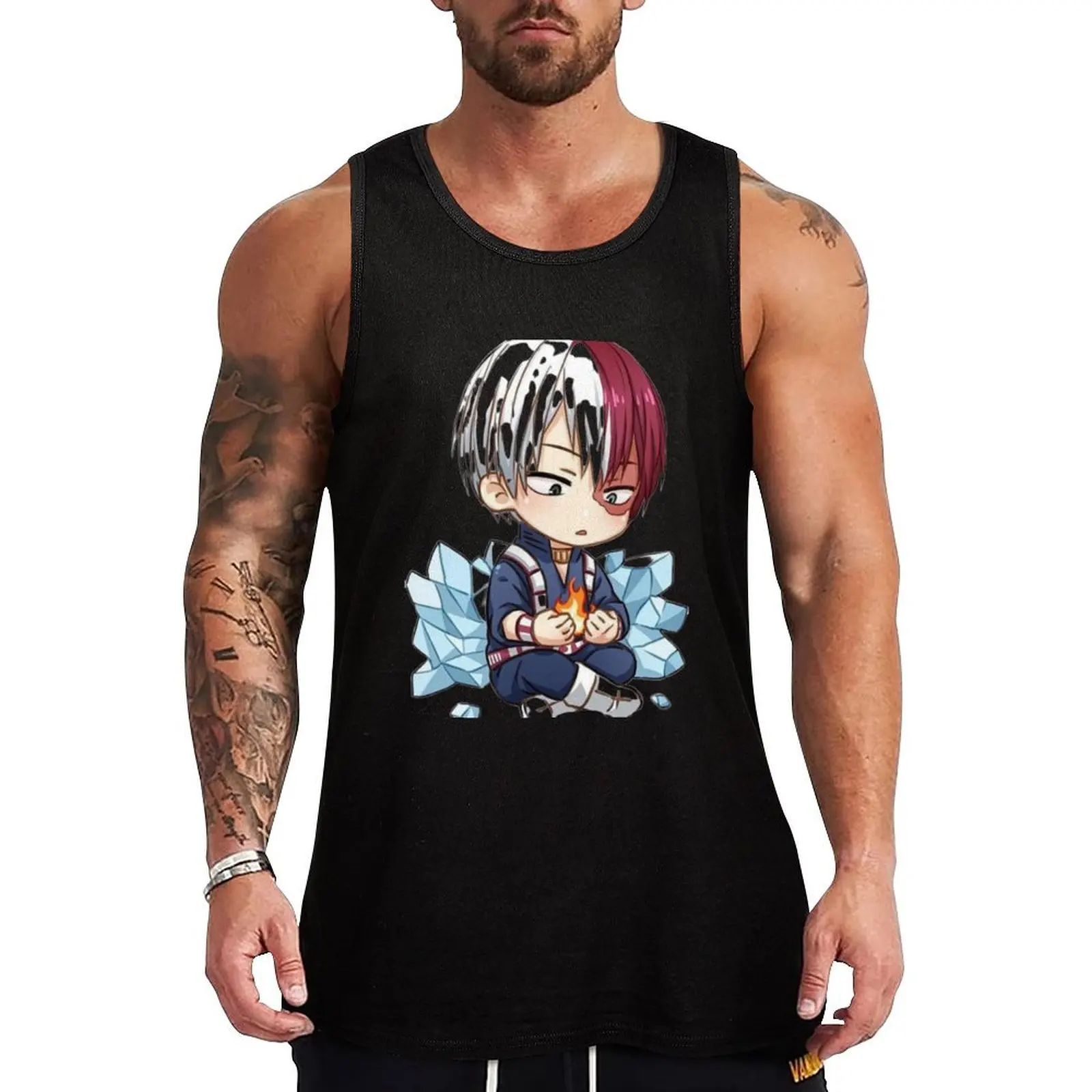 Shoto Todoroki Chibi Tank Top cotton t-shirts man Men sleeveless tee anime Sportswear for men